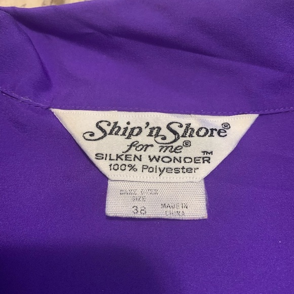 VTG Ship 'n Shore Silken Wonder Purple Blouse Top Size 38 Poly Long Sleeve Retro - Picture 3 of 6